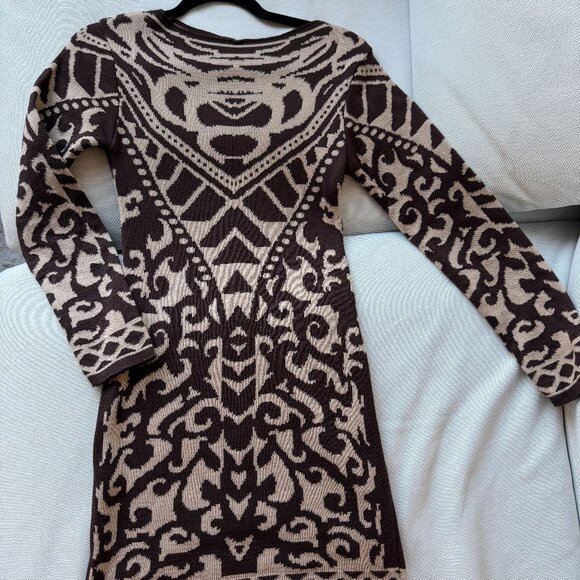 Dresses & Skirts - Knit Brown and Tan Long Sleeve Dress